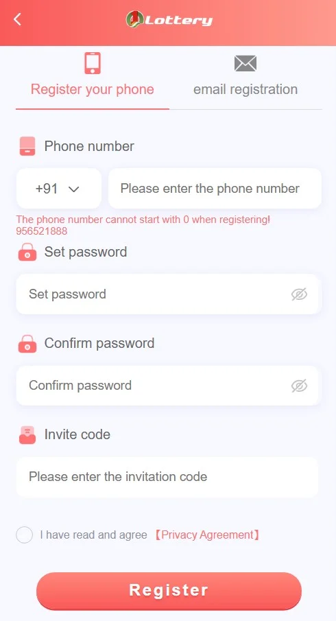 1 lottery registration page